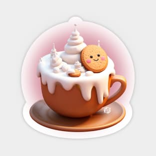 Cute Kawaii cookie in a foamy creamy coffee with Winter Wonderland vibe Sticker